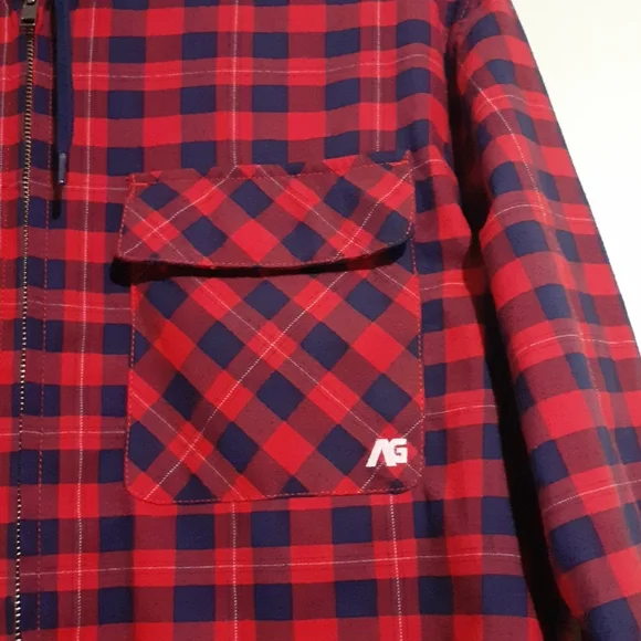 Flannel Plaid Jacket with hood and pockets Medium - Picture 2 of 4